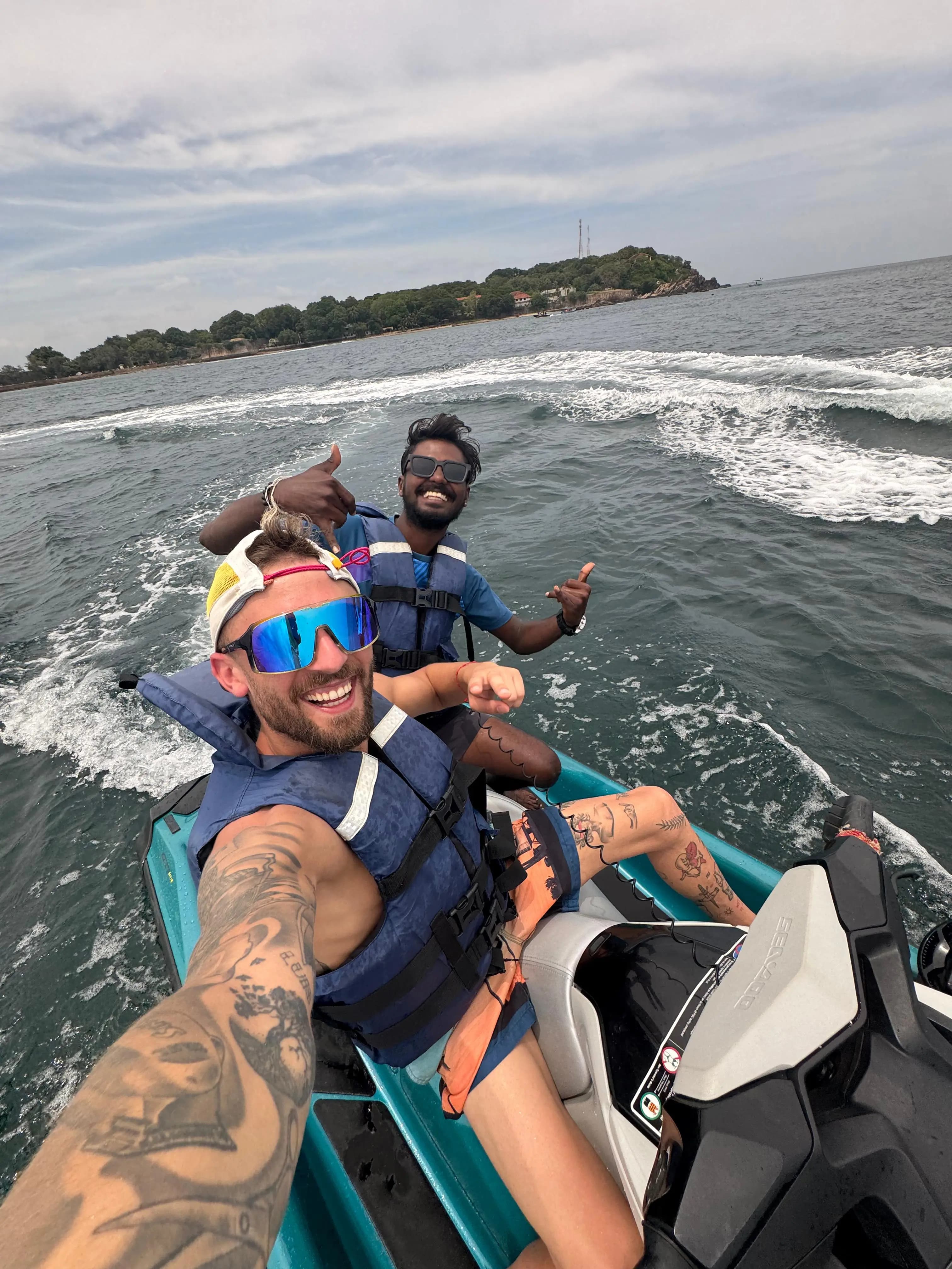 Two men enjoying a jet ski adventure on the Trincomalee ocean